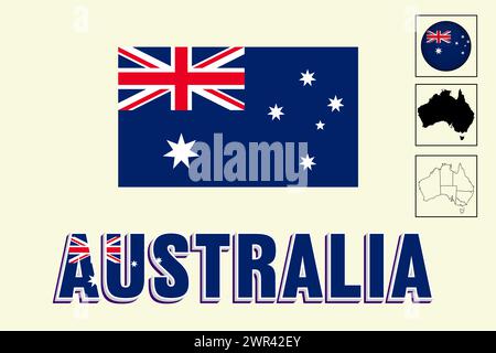Australia flag and map in vector illustration Stock Vector