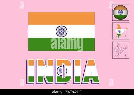 India flag and map in vector illustration Stock Vector