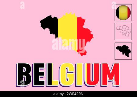 Belgium flag and map in vector illustration Stock Vector