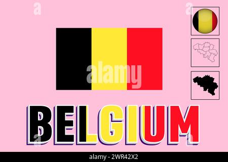 Belgium flag and map in vector illustration Stock Vector