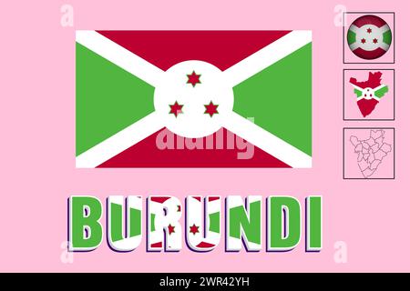 Burundi flag and map in vector illustration Stock Vector