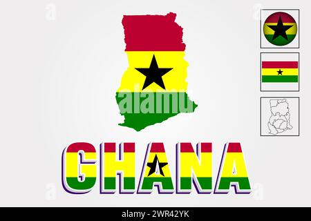 Ghana flag and map in vector illustration Stock Vector