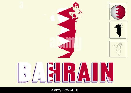 Bahrain flag and map in vector illustration Stock Vector