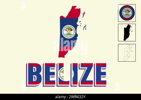 Belize flag and map in vector illustration Stock Vector