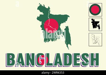 Bangladesh flag and map in vector illustration Stock Vector