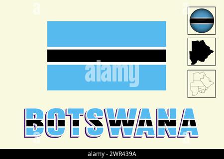 Botswana flag and map in vector illustration Stock Vector