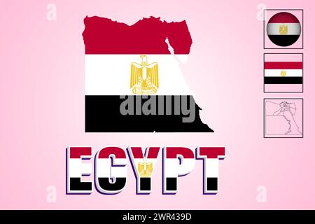 Egypt flag and map in vector illustration Stock Vector