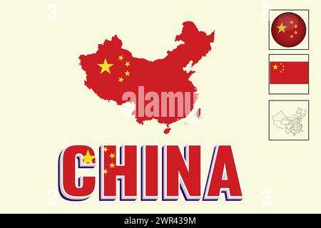 China flag and map in vector illustration Stock Vector