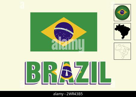 Brazil national flag in a shape of country map Stock Vector Image & Art -  Alamy