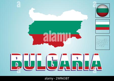 Bulgaria flag and map in vector illustration Stock Vector