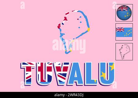 Tuvalu flag and map in vector illustration Stock Vector