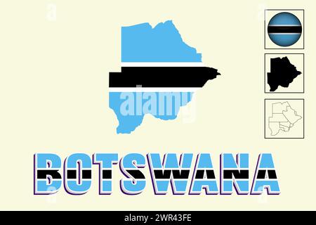 Botswana flag and map in vector illustration Stock Vector