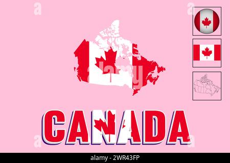 Canada flag and map in vector illustration Stock Vector