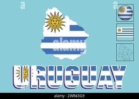 Uruguay flag and map in vector illustration Stock Vector