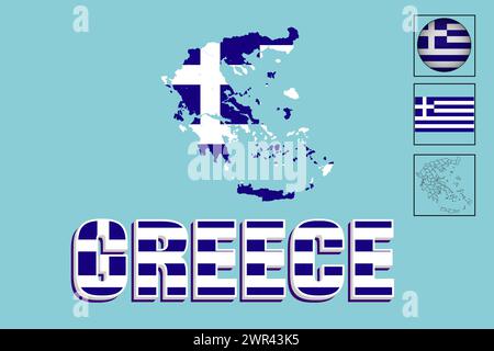 Greece flag and map in vector illustration Stock Vector