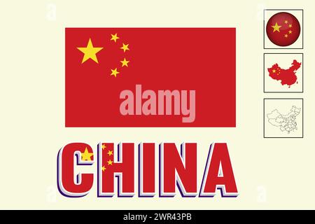 China flag and map in vector illustration Stock Vector