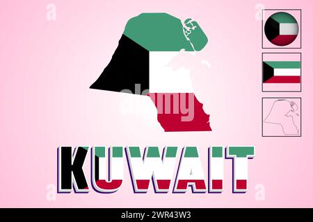 Kuwait flag and map in vector illustration Stock Vector