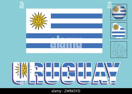 Uruguay flag and map in vector illustration Stock Vector