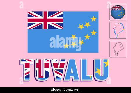 Tuvalu flag and map in vector illustration Stock Vector