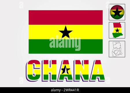 Ghana flag and map in vector illustration Stock Vector