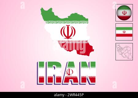 Iran flag and map in vector illustration Stock Vector
