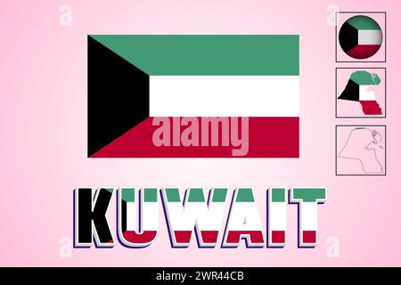 Kuwait flag and map in vector illustration Stock Vector