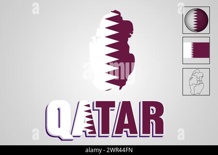 Qatar flag and map in vector illustration Stock Vector