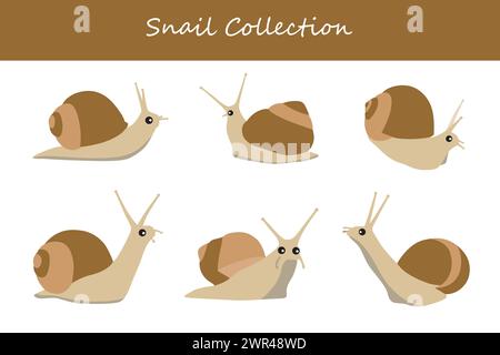snails vector illustration set. Cute snails isolated on white background. Stock Vector