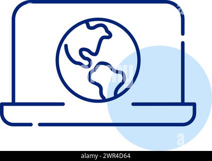 Earth globe on laptop screen. Digital interface for users to explore and access information in global web. Vector icon Stock Vector