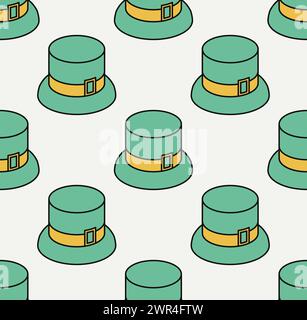 Seamless pattern with green hat. Isometric icon. Symbol of Saint Patrick day. Vector illustration. Modern style. Stock Vector