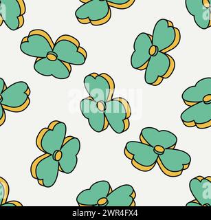 Three leaf clover seamless pattern. Isometric icon. Symbol of Saint Patrick day. Vector illustration. Modern style. Stock Vector