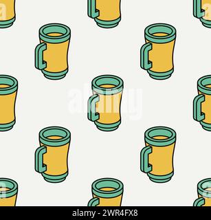 Seamless pattern with yellow green mugs. Isometric icon. Symbol of Saint Patrick day. Vector illustration. Modern style. Stock Vector
