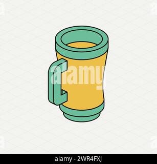 Yellow green mug. Isometric icon. Symbol of Saint Patrick day. Vector illustration. Modern style Stock Vector