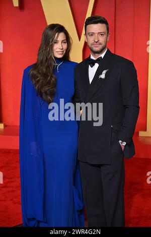 Jessica Biel and Justin Timberlake attending the Vanity Fair Oscar Party held at the Wallis Annenberg Center for the Performing Arts in Beverly Hills, Los Angeles, California, USA. Picture date: Sunday March 10, 2024. Stock Photo