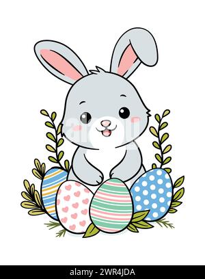 Decorative cute bunny hand drawn vector illustration isolated on white ...