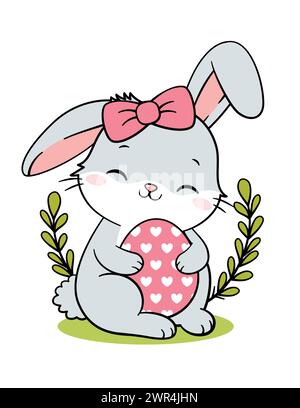 Bunny Hugging Easter Egg Isolated Coloring Page Stock Vector Image ...