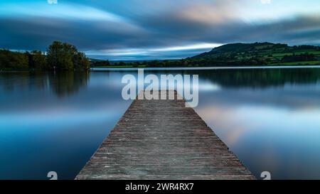 A wooden pier on Llangorse Lake, the Gower, Wales Stock Photo