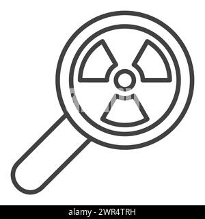 Magnifying Glass with Radiation sign vector concept icon or sign in thin line style Stock Vector