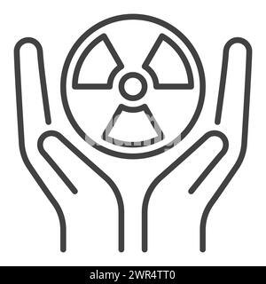 Radiation symbol inside Hands vector concept linear icon or symbol Stock Vector