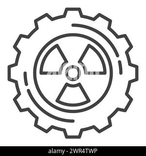 Cog Wheel with Radiation sign Nuclear Energy concept thin line icon or symbol Stock Vector