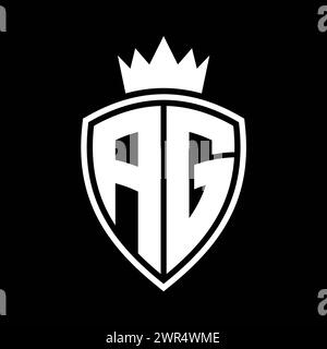 AG Letter bold monogram with shield and crown outline shape with black ...