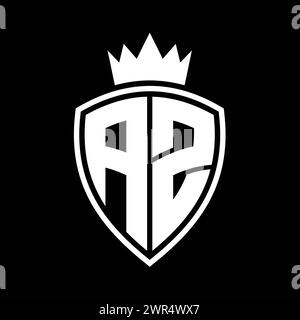AZ Letter bold monogram with shield and crown outline shape with black ...