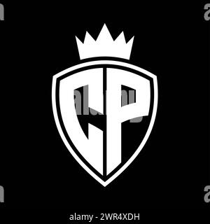 CP Letter bold monogram with shield and crown outline shape with black ...