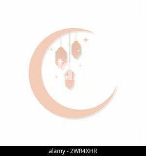 Ramadan greeting card, Ramadan Kareem. Islamic background with lanterns and half moon Stock Vector