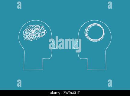 Head sign with doodle line. Problem resolve control. Understand question. Mental problem solving, complicated solution. Simplifying the complex. Confu Stock Vector