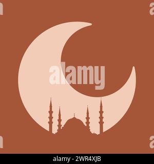 Ramadan greeting card, Ramadan Kareem. Islamic background with mosque and half moon Stock Vector