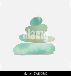 Zen stones, creative geometric shape pebble pyramid isolated on white background. Spa rocks color drawing. Balance and harmony concept Stock Vector