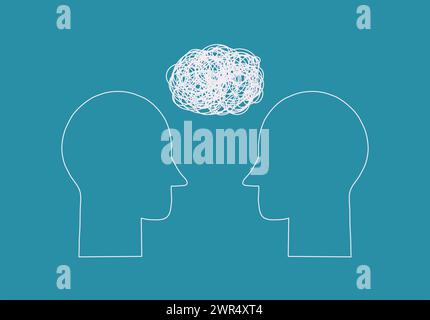 Head sign with doodle line. Problem resolve control. Understand question. Mental problem solving, complicated solution. Simplifying the complex. Confu Stock Vector
