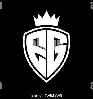 EG Letter bold monogram with shield and crown outline shape with black ...
