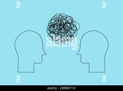 Head sign with doodle line. Problem resolve control. Understand question. Mental problem solving, complicated solution. Simplifying the complex. Confu Stock Vector